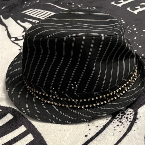 Black PLAYBOY Pinstripe Fedora Satin Lined sz.Small - Picture 3 of 10